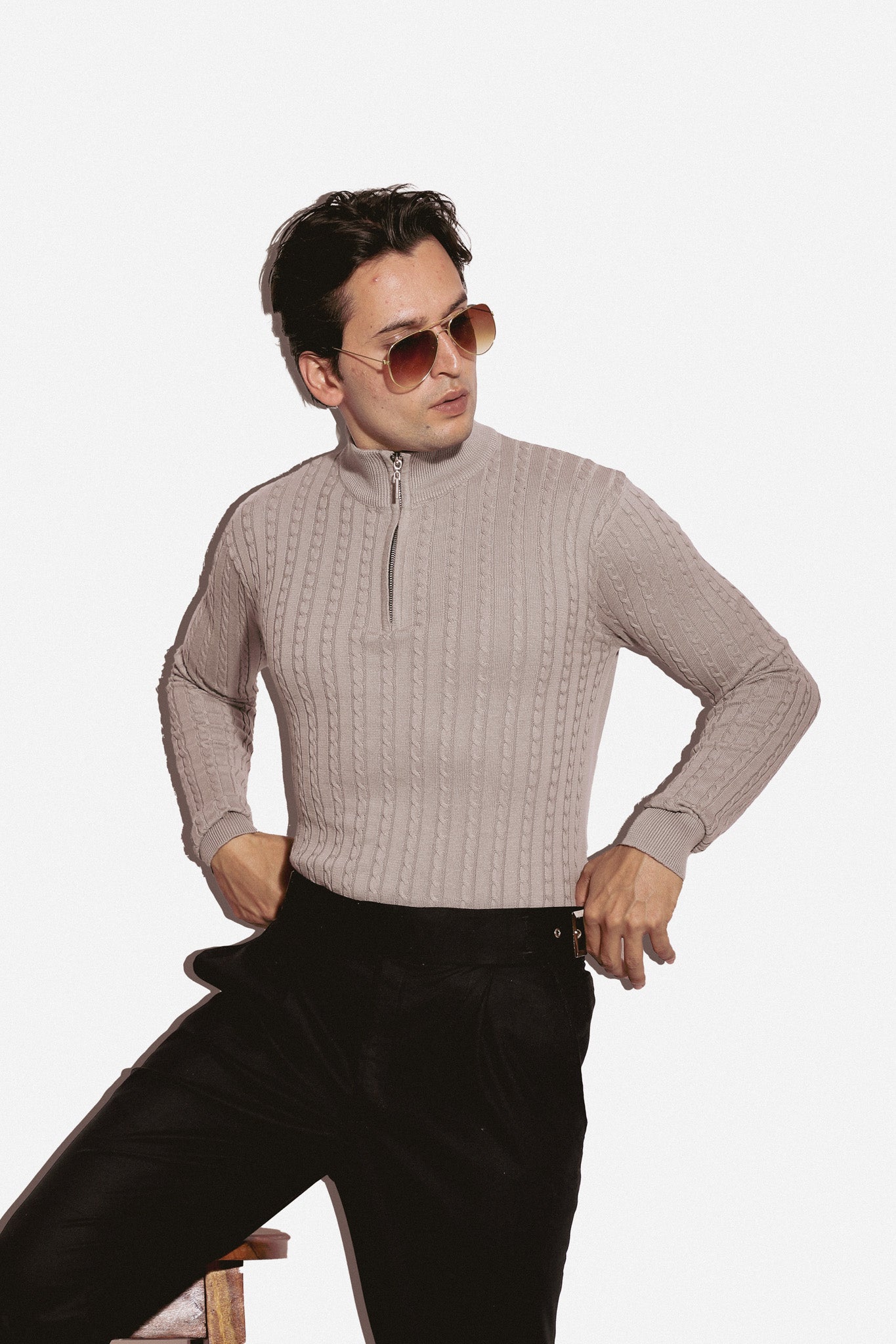 Cement Cable Knit Zipper