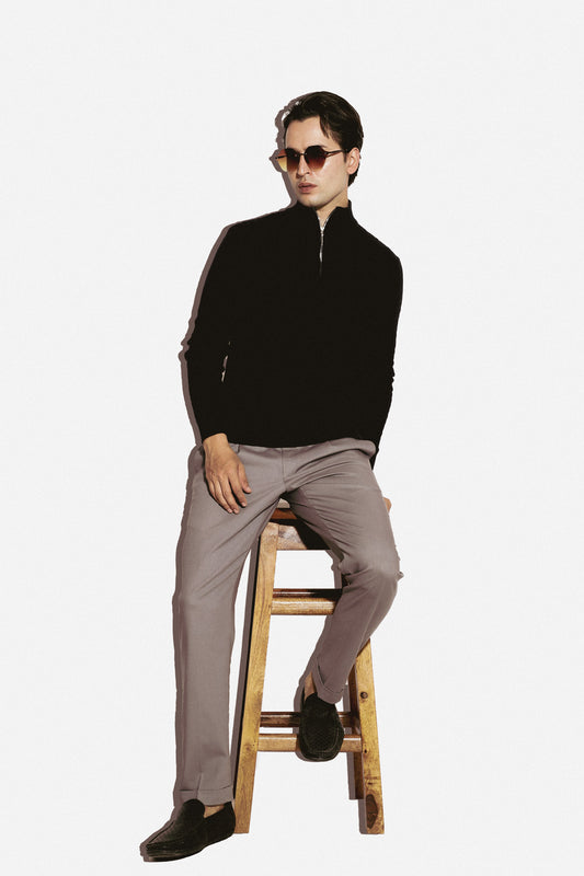 Black high neck cable knit zipper