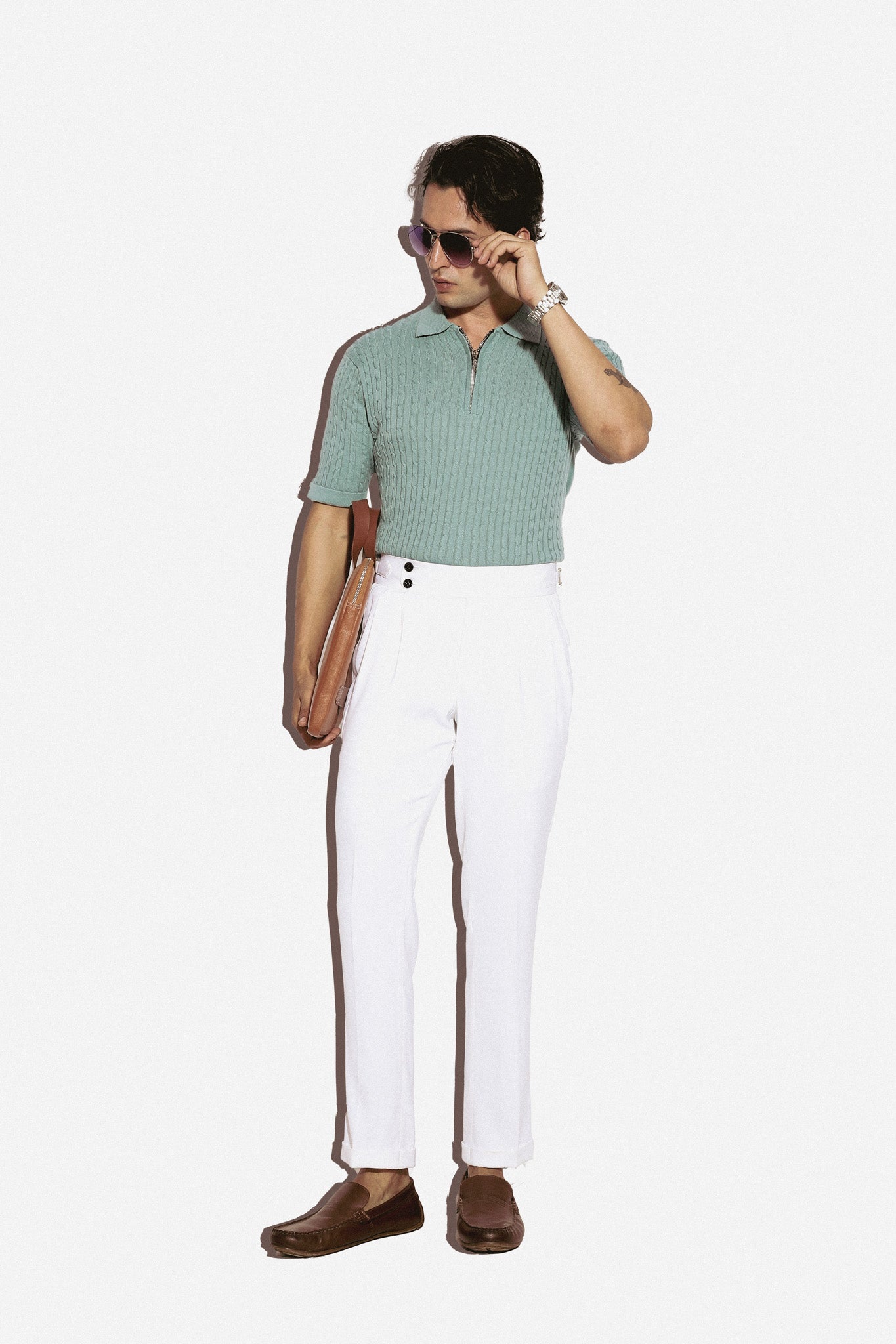 Half sleeves turquoise cable knit