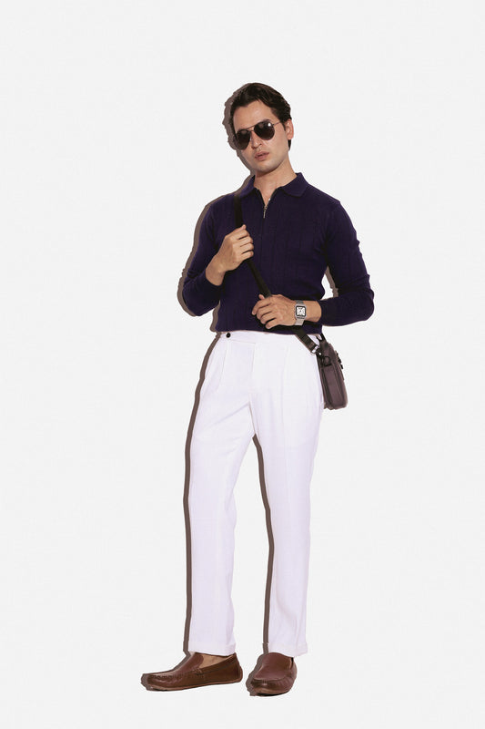 The Riviera Ribbed Stripe T-Shirt in Navy Blue