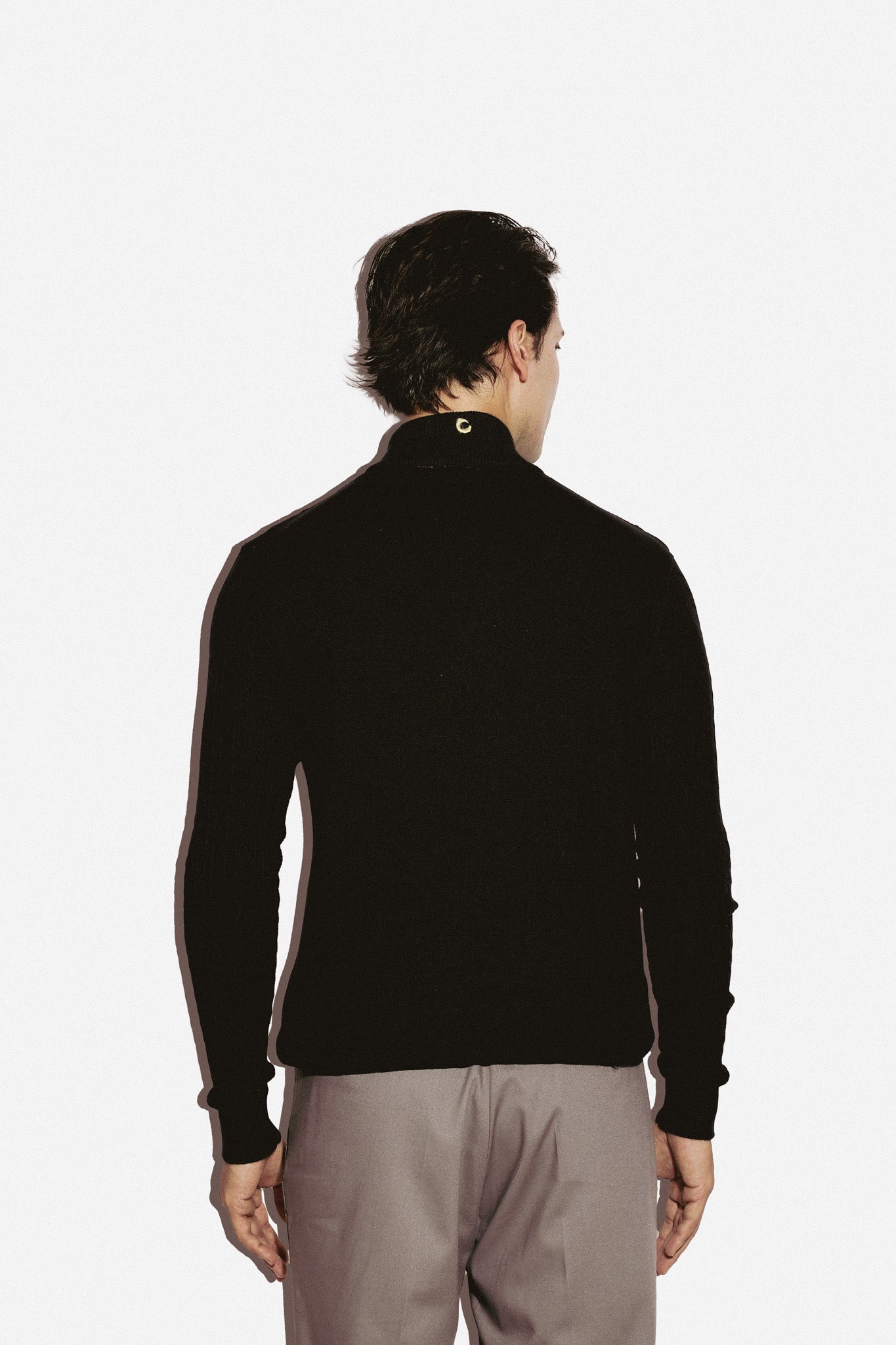 Black high neck cable knit zipper