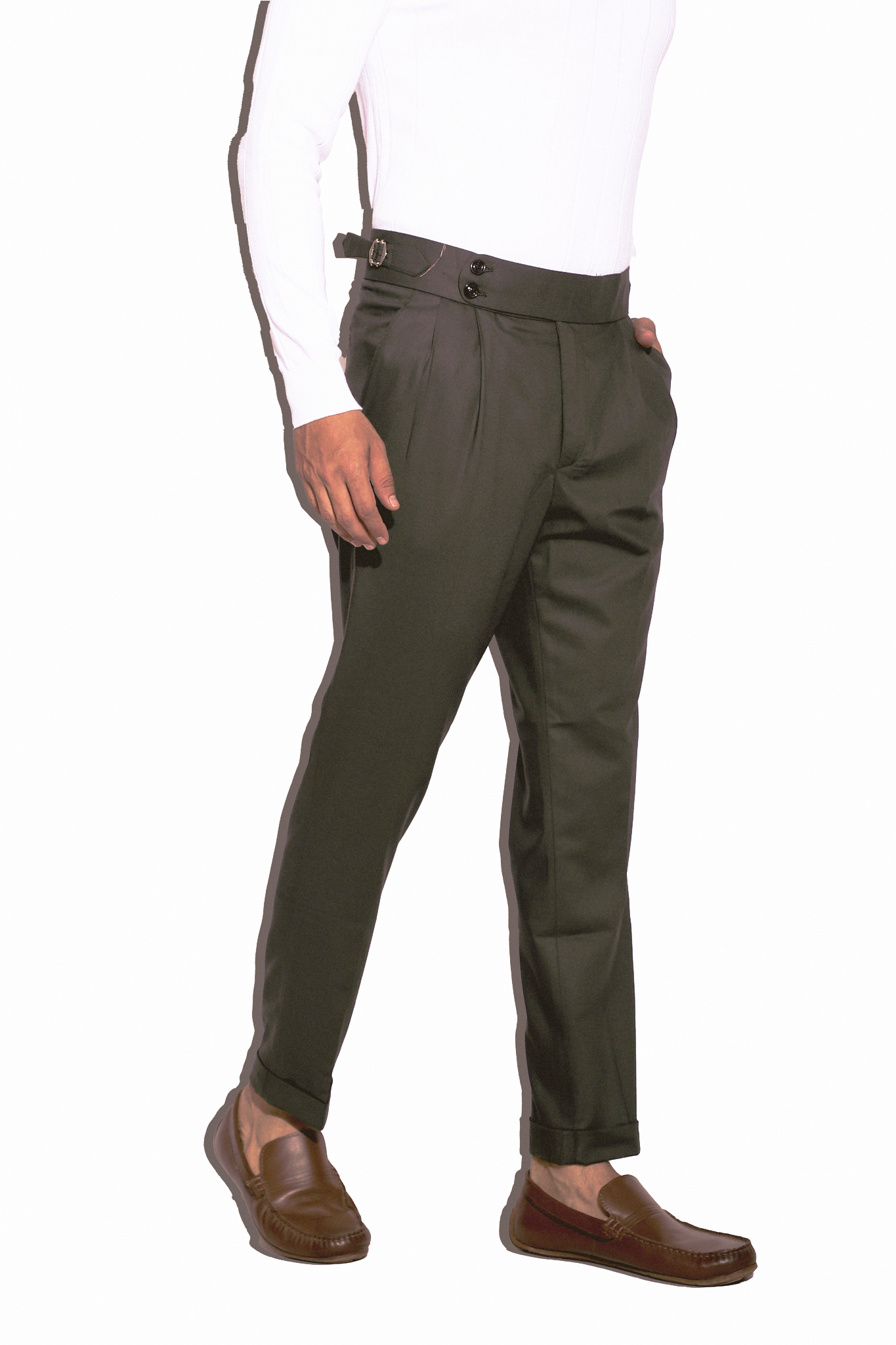 Double Button Gurkha Trousers - Pine Green