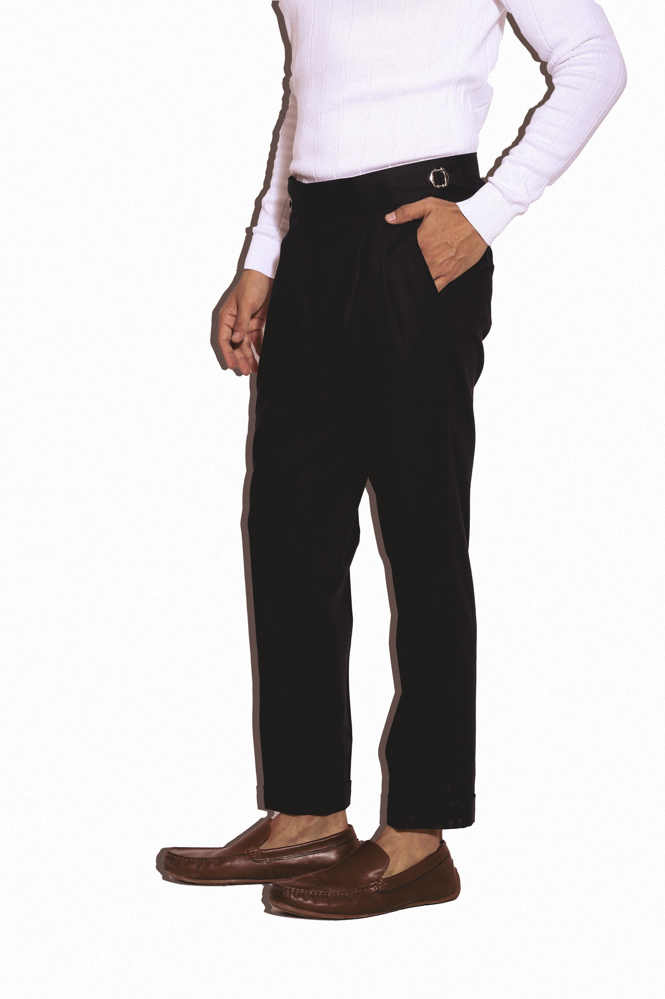 Double Button Gurkha Trousers - Navy Blue