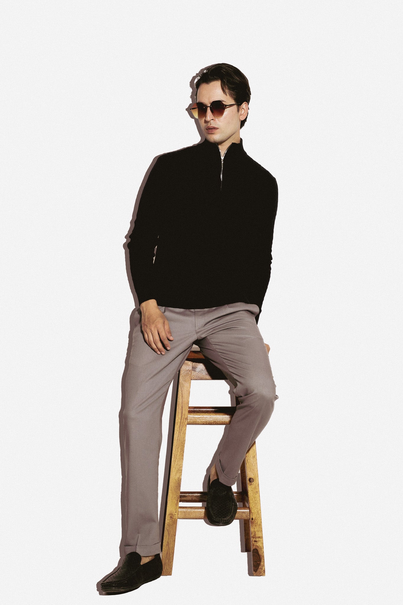 Black high neck cable knit zipper