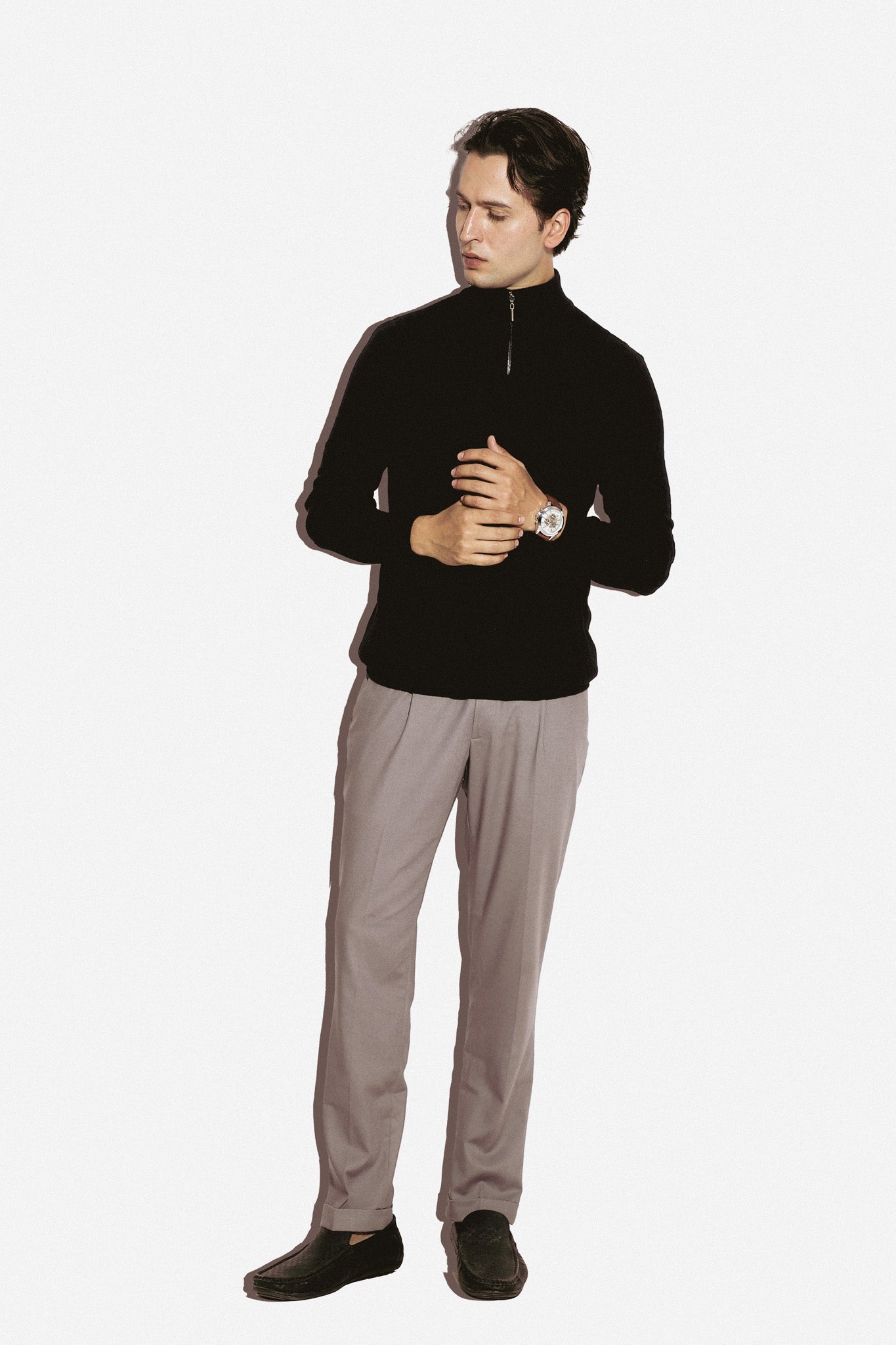 Black high neck cable knit zipper