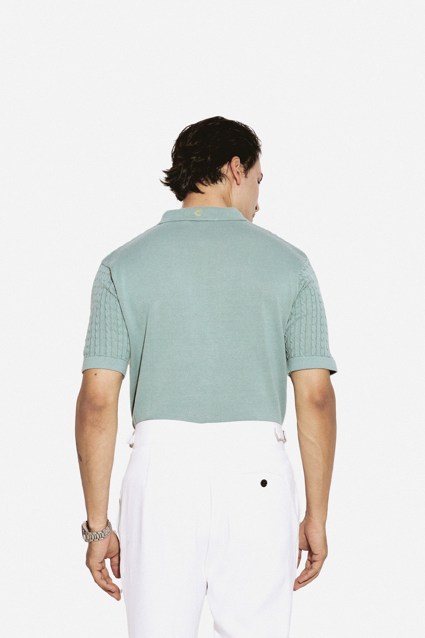 Half sleeves turquoise cable knit