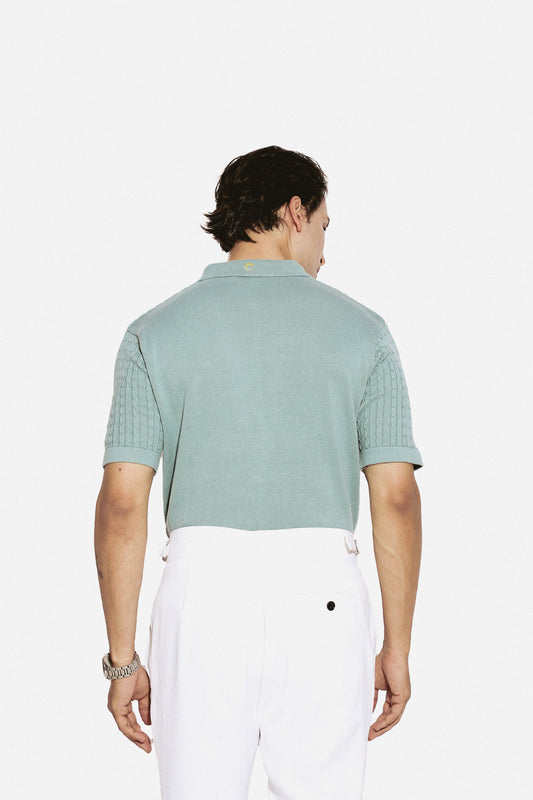 Half sleeves turquoise cable knit