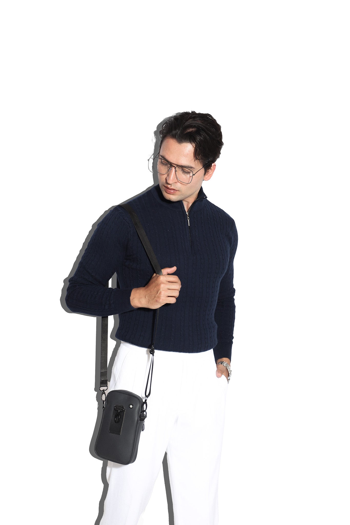 Navy Blue high neck zipper