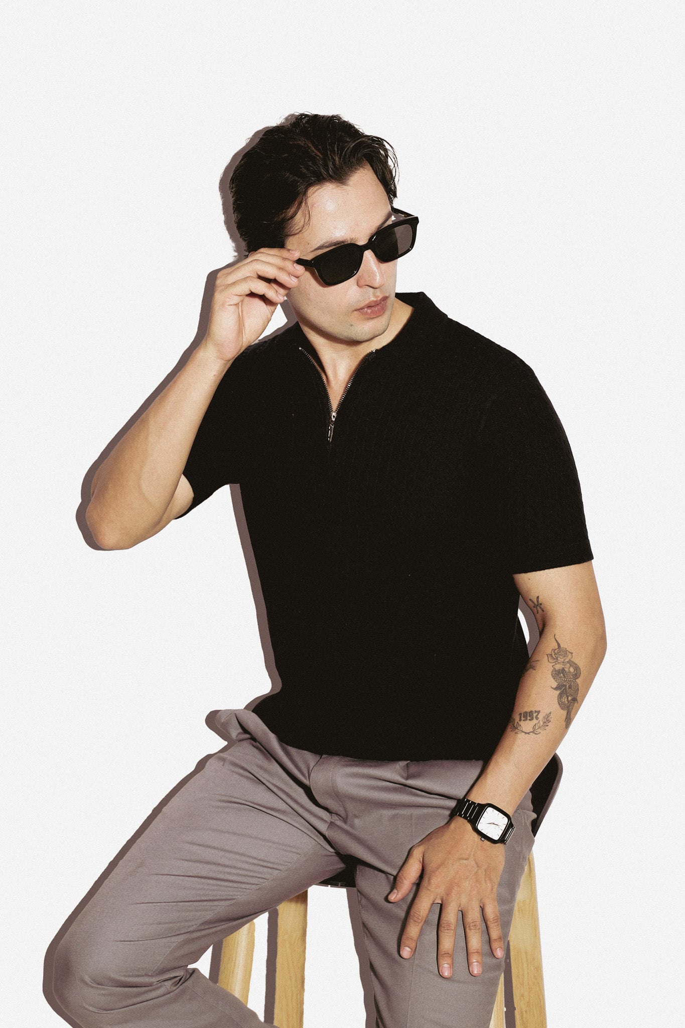 Half sleeved Black cable knit