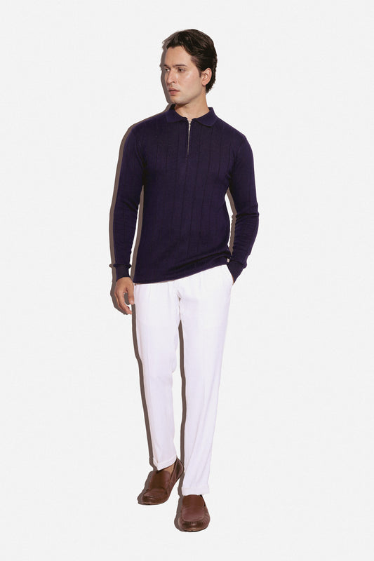 The Riviera Ribbed Stripe T-Shirt in Navy Blue