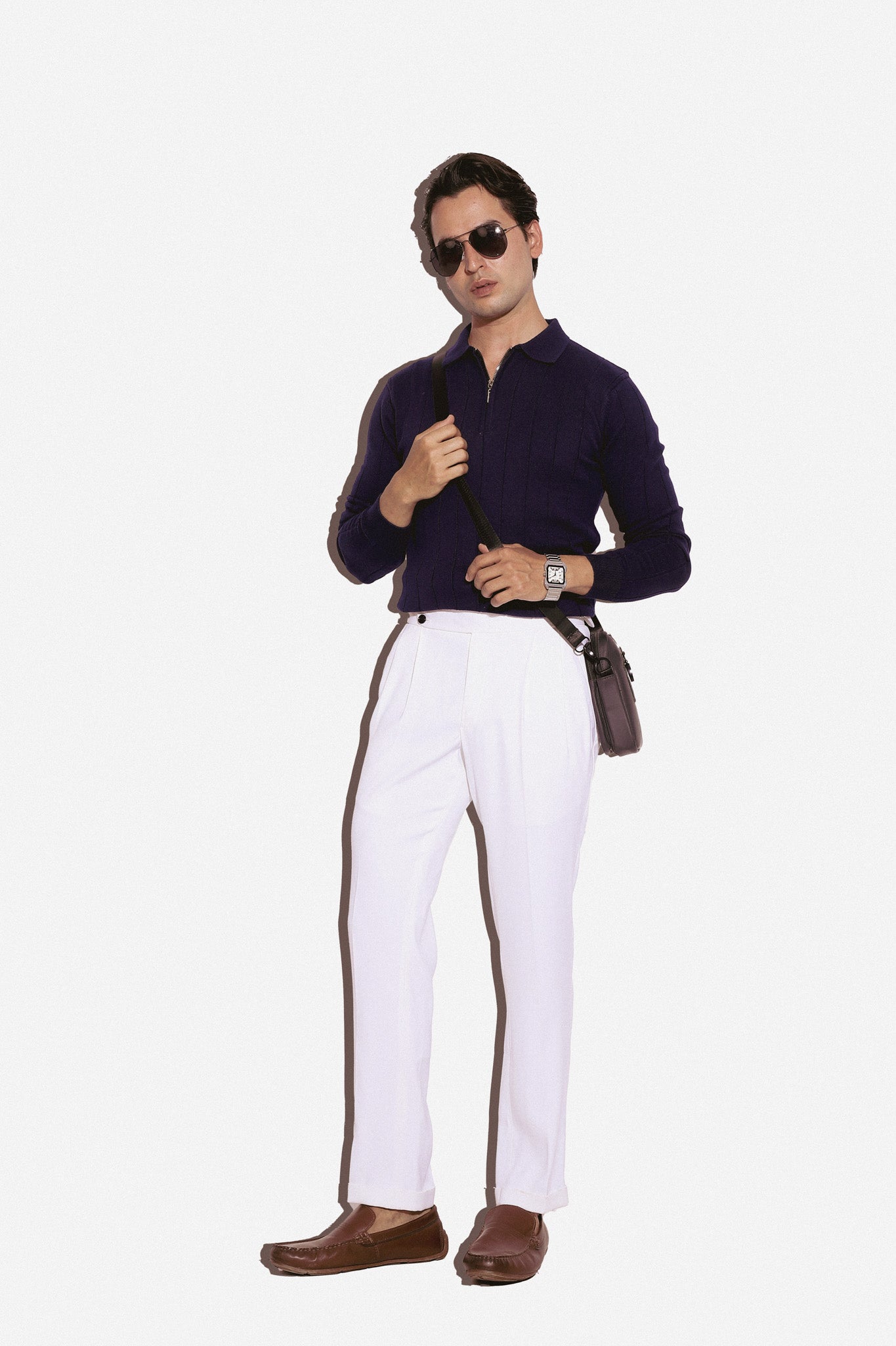 The Riviera Ribbed Stripe T-Shirt in Navy Blue