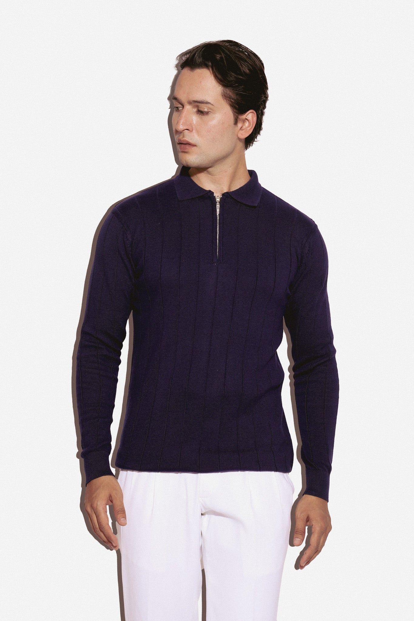 The Riviera Ribbed Stripe T-Shirt in Navy Blue