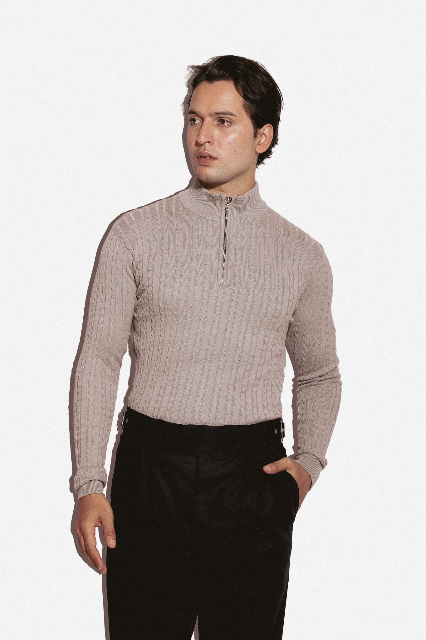 Cement Cable Knit Zipper