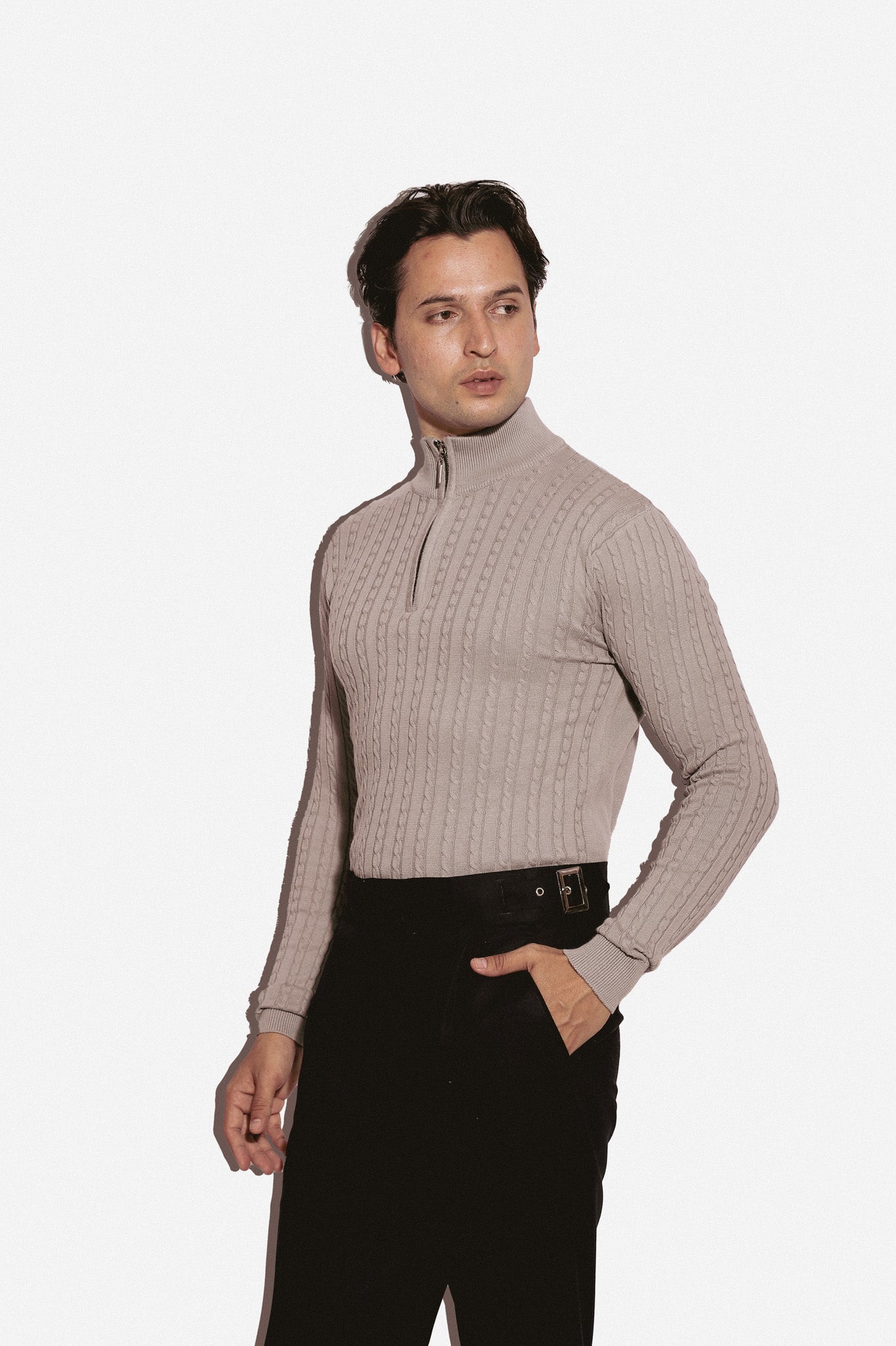 Cement Cable Knit Zipper