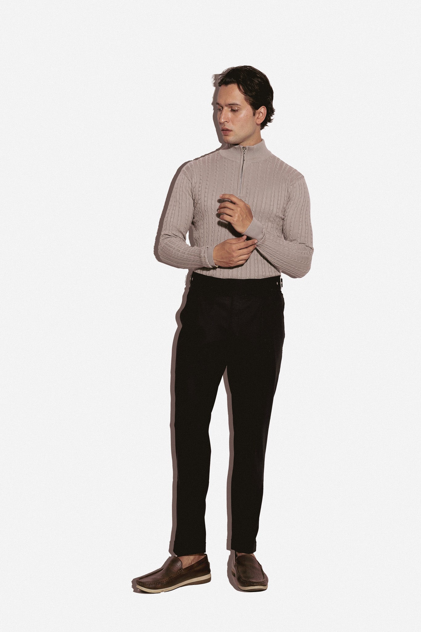 Cement Cable Knit Zipper