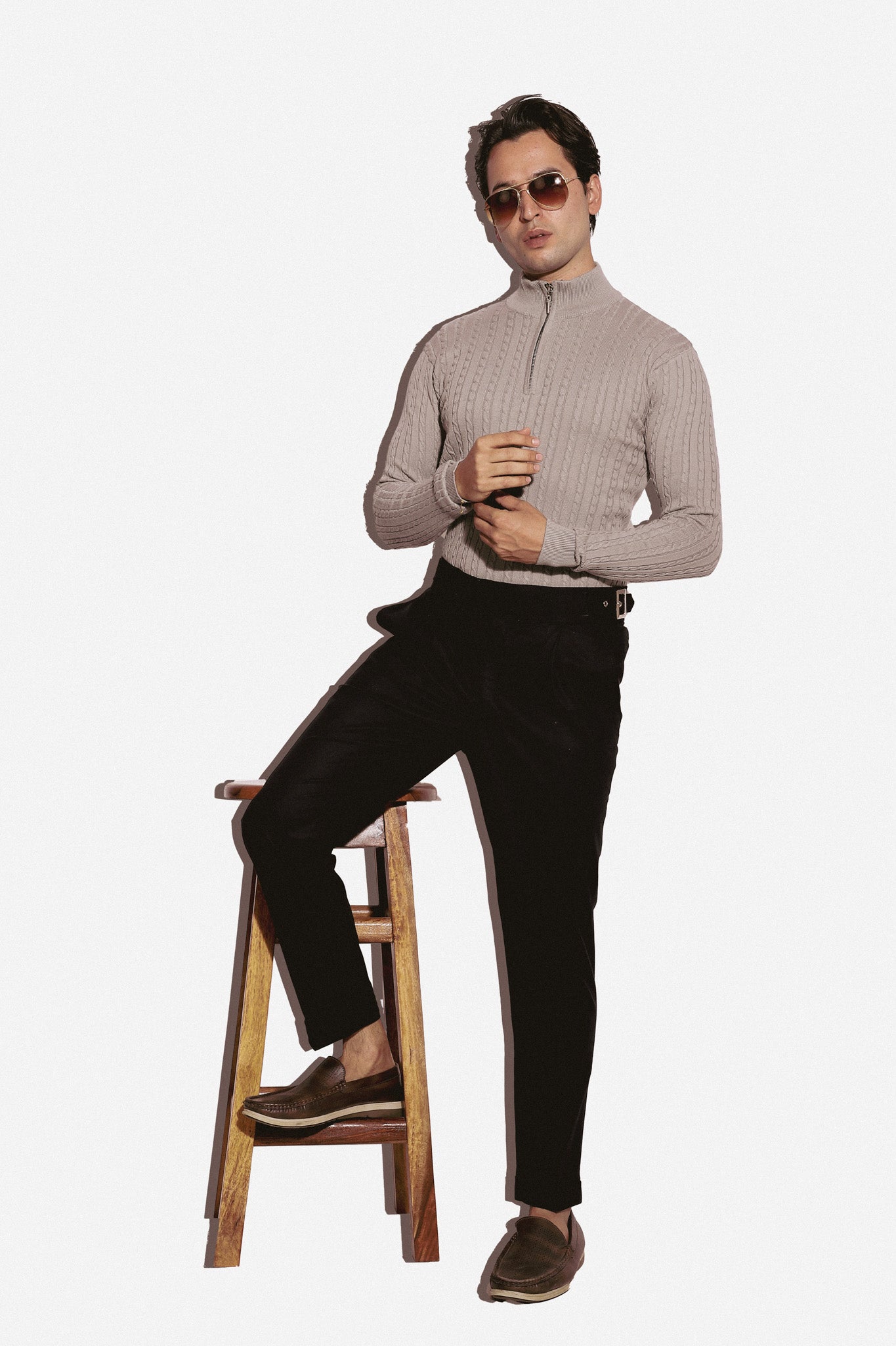 Cement Cable Knit Zipper